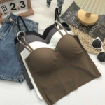 Ice silk camisole backless vest, one-piece fixed cup bra, adjustable shoulder strap short strap bra top for women
