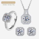 Fashionable and luxurious diamond-encrusted jewelry set - Princess square bag necklace, ring, earrings, three-piece set