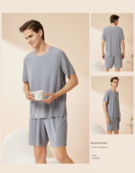 Cool and comfortable couple pajamas, women's round neck short-sleeved pajama set, summer shorts, men's seamless ice silk loungewear, sporty loose casual loungewear. - Image 10