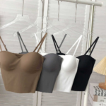 Ice silk camisole backless vest, one-piece fixed cup bra, adjustable shoulder strap short strap bra top for women - Image 2