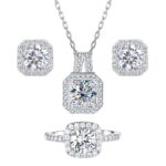 Fashionable and luxurious diamond-encrusted jewelry set - Princess square bag necklace, ring, earrings, three-piece set - Image 2