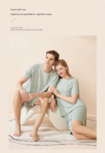 Cool and comfortable couple pajamas, women's round neck short-sleeved pajama set, summer shorts, men's seamless ice silk loungewear, sporty loose casual loungewear. - Image 7