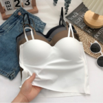 Ice silk camisole backless vest, one-piece fixed cup bra, adjustable shoulder strap short strap bra top for women - Image 7