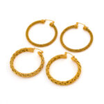18K Gold Woven Earring Set: Large hoop earrings in woven mesh and round mesh patterns, made of stainless steel, fade-resistant, hypoallergenic, women's jewelry