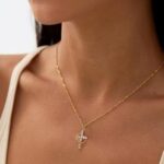 18K Gold-Plated Cubic Zirconia Cross Necklace (Women's) | Cross Pendant Necklace | Cross Earrings | Rotating Crown Cross Necklace Earrings - Image 4