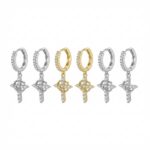 18K Gold-Plated Cubic Zirconia Cross Necklace (Women's) | Cross Pendant Necklace | Cross Earrings | Rotating Crown Cross Necklace Earrings - Image 2