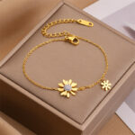 New 18K Daisy Bracelet for Women, Gold Bracelet, Colorfast, Luxury, Niche Design Jewelry