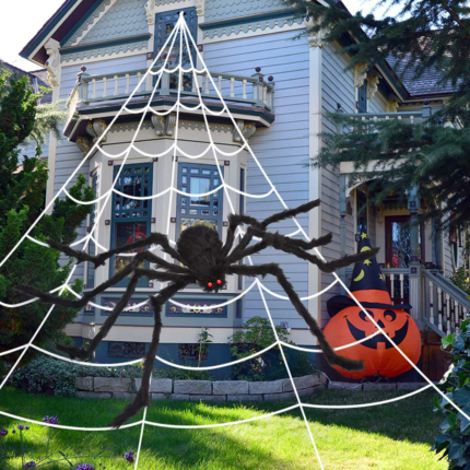 276" Halloween Decorations Spider Web Outdoor +59" Giant Spider Décor | Halloween Decorations Outdoor/Indoor, Yard/Home/Costumes Parties/Haunted House Décor, Triangular Huge Spiders Web