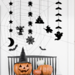 Halloween Hanging Silhouette Decorations 6 Pack, Black Felt Ornaments, Witch Ghost Spider Bat Castle Moon Star Hanging Garland for Halloween Party Decor