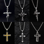 Gothic Cross Pendant Necklace, Stainless Steel Vintage Rose Cross Neck Chain for Men Women, Hip Hop Dark Style Jewelry Gift