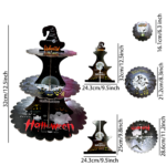 This 93-piece Halloween party tableware set includes 20 plates (ten each of 7-inch and 9-inch sizes), 20 napkins, 10 paper cups, 10 cutlery sets (knives, forks, spoons, and straws), a cake stand, a tablecloth, and a decorative banner. Featuring a vintage-style design adorned with skull, raven, and graveyard motifs, the set is ideal for decorating Halloween parties, haunted houses, and horror-themed events. - Image 2