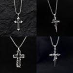 Gothic Cross Pendant Necklace, Stainless Steel Vintage Rose Cross Neck Chain for Men Women, Hip Hop Dark Style Jewelry Gift - Image 13