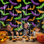 Halloween Pumpkin, Ghost, and Bat Curtain – Haunted House Themed Party Decoration & Backdrop - Image 3