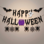 "Happy Halloween" Glitter Banner – Ghost, Spider, Bat, and Cauldron Party Decoration Garland - Image 3
