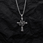 Gothic Cross Pendant Necklace, Stainless Steel Vintage Rose Cross Neck Chain for Men Women, Hip Hop Dark Style Jewelry Gift - Image 3