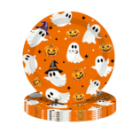 117-Piece Set (Serves 16) Cute Ghost and Pumpkin-Themed Disposable Halloween Party Tableware—Includes "Boo"-themed paper plates, cups, napkins, and cutlery; perfect for Halloween party decorations. - Image 3