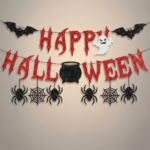 "Happy Halloween" Glitter Banner – Ghost, Spider, Bat, and Cauldron Party Decoration Garland - Image 4