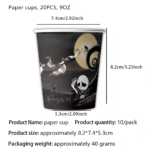 186-piece Halloween party tableware set includes 40 dinner plates (20 each of 7-inch and 9-inch sizes), 40 napkins, 20 paper cups, 20 sets of cutlery (knives, forks, spoons, and straws), plus 2 cake stands, 2 tablecloths, and 2 decorative banners. Featuring vintage-style designs with skulls, ravens, and graveyards, this disposable paper tableware set is perfect for decorating Halloween parties, haunted houses, and horror-themed events. - Image 5