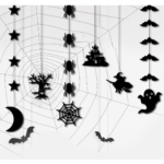 Halloween Hanging Silhouette Decorations 6 Pack, Black Felt Ornaments, Witch Ghost Spider Bat Castle Moon Star Hanging Garland for Halloween Party Decor - Image 5