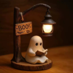 Halloween Ghost-in-Bathtub Night Light / Witch & Ghost Reading Figurine – Creative Party Decor & Gift - Image 5