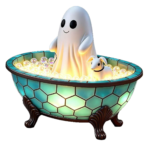 Halloween Ghost-in-Bathtub Night Light / Witch & Ghost Reading Figurine – Creative Party Decor & Gift - Image 6