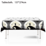 186-piece Halloween party tableware set includes 40 dinner plates (20 each of 7-inch and 9-inch sizes), 40 napkins, 20 paper cups, 20 sets of cutlery (knives, forks, spoons, and straws), plus 2 cake stands, 2 tablecloths, and 2 decorative banners. Featuring vintage-style designs with skulls, ravens, and graveyards, this disposable paper tableware set is perfect for decorating Halloween parties, haunted houses, and horror-themed events. - Image 7