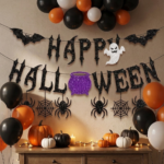 "Happy Halloween" Glitter Banner – Ghost, Spider, Bat, and Cauldron Party Decoration Garland - Image 7